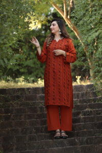 2 piece embroidered karandi suit