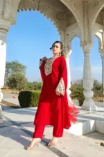 Velvet 3-Piece Embroidered Suit with Organza Dupatta