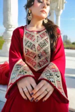 Velvet 3-Piece Embroidered Suit with Organza Dupatta - Image 7