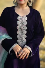 Elegant Velvet 3-Piece Dress in rich deep purple color - Image 3