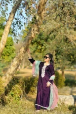 Elegant Velvet 3-Piece Dress in rich deep purple color - Image 4
