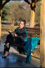 Black Velvet 3-Piece Embroidered Suit with Organza Dupatta - Image 3